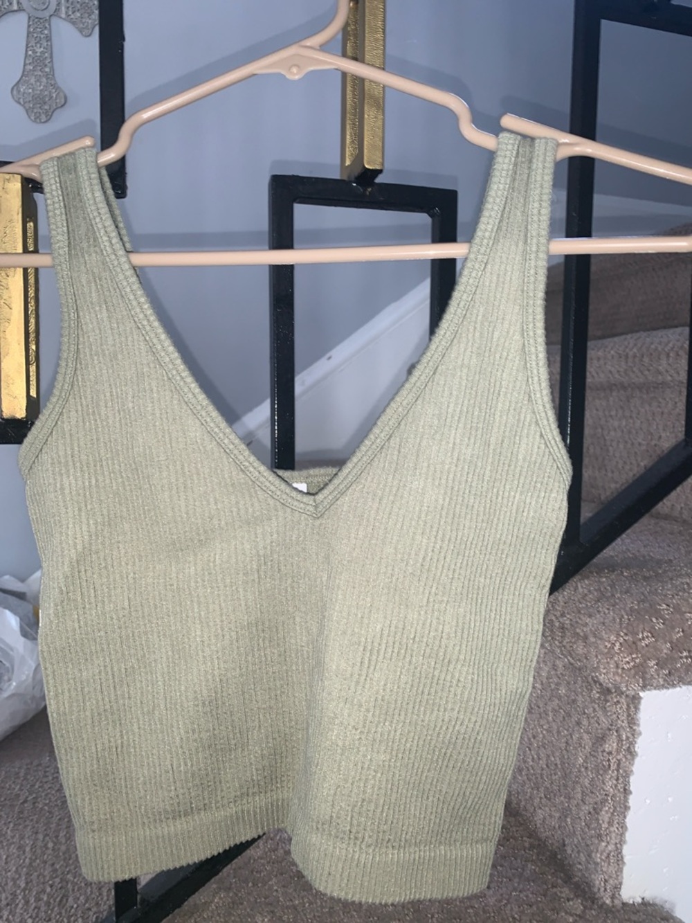 🆕- Arizona Jean Co. Ribbed V-Neck Cropped Tank - Light Sage